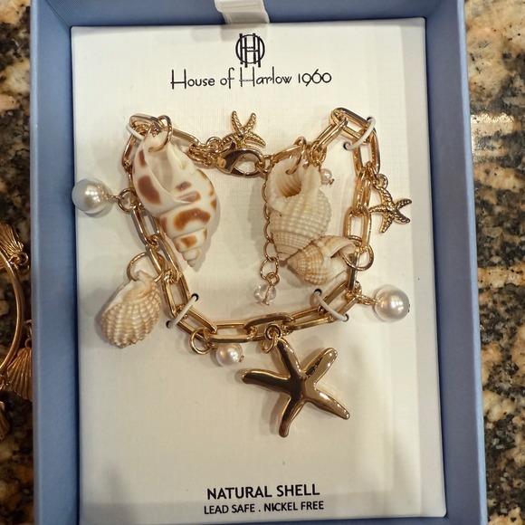 House of Harlow Gold Shell Starfish Charm Bracelet & Natasha Gold Shell Earring - Picture 2 of 8